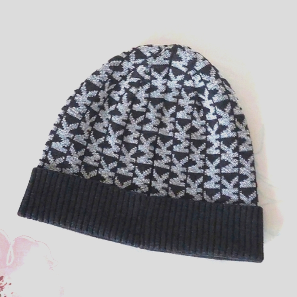 Michael by Michael Kors grey /Silver Metallic Logo Cuffed Beanie Hat
